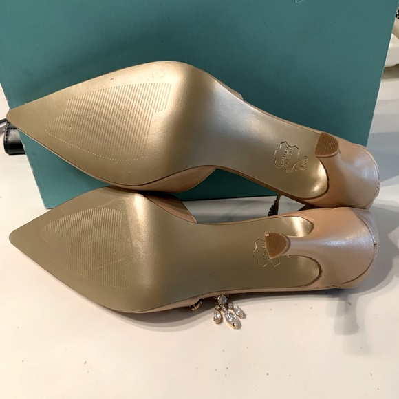 Rebecca Blue, dress shoes size 10, Gold, crystal details around ankle strap. 4” - Picture 5 of 10